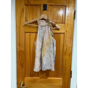 Rebecca Taylor Daffodil Silk Metallic Tank Top Blouse Patchwork Boho M